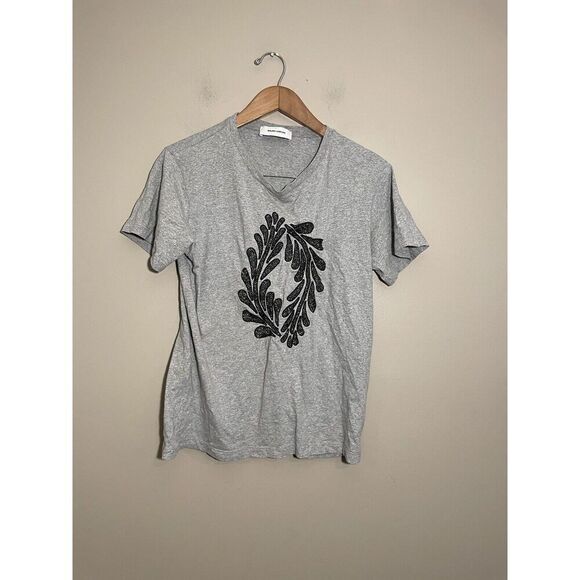 Mauro Grifoni Embroidered Tee Women’s Medium Short Sleeve Top Gray Black Shimmer - Picture 2 of 5